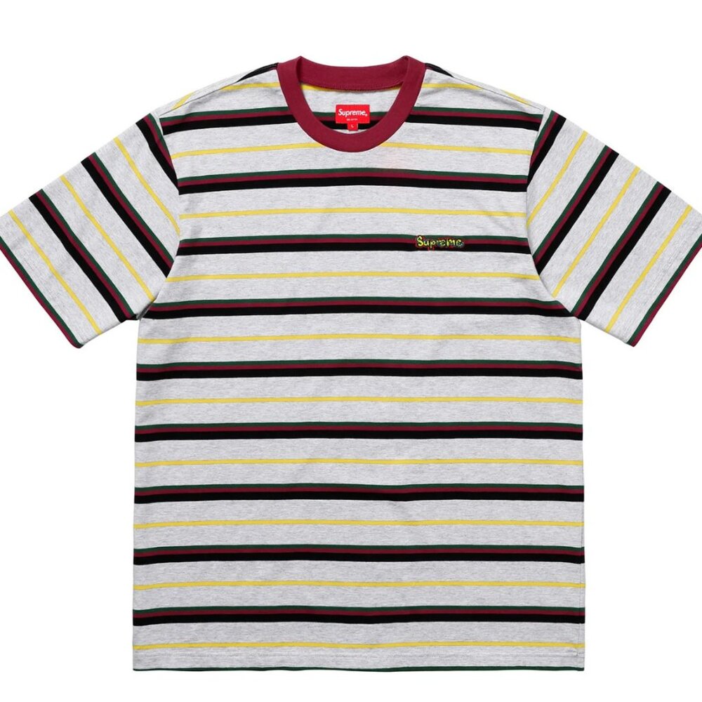NEW SUPRME Heather Grey & Burgundy Striped Gonz Logo T-Shirt L